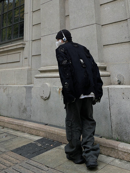 Hole Design Fake Layered Oversize Knit Sweater WN24385