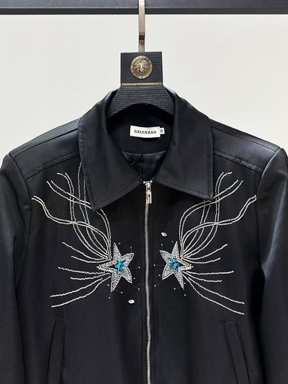 Star Rhinestone Zipper Short Jacket WN23957