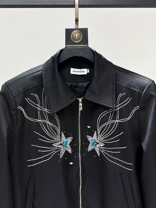 Star Rhinestone Zipper Short Jacket WN23957