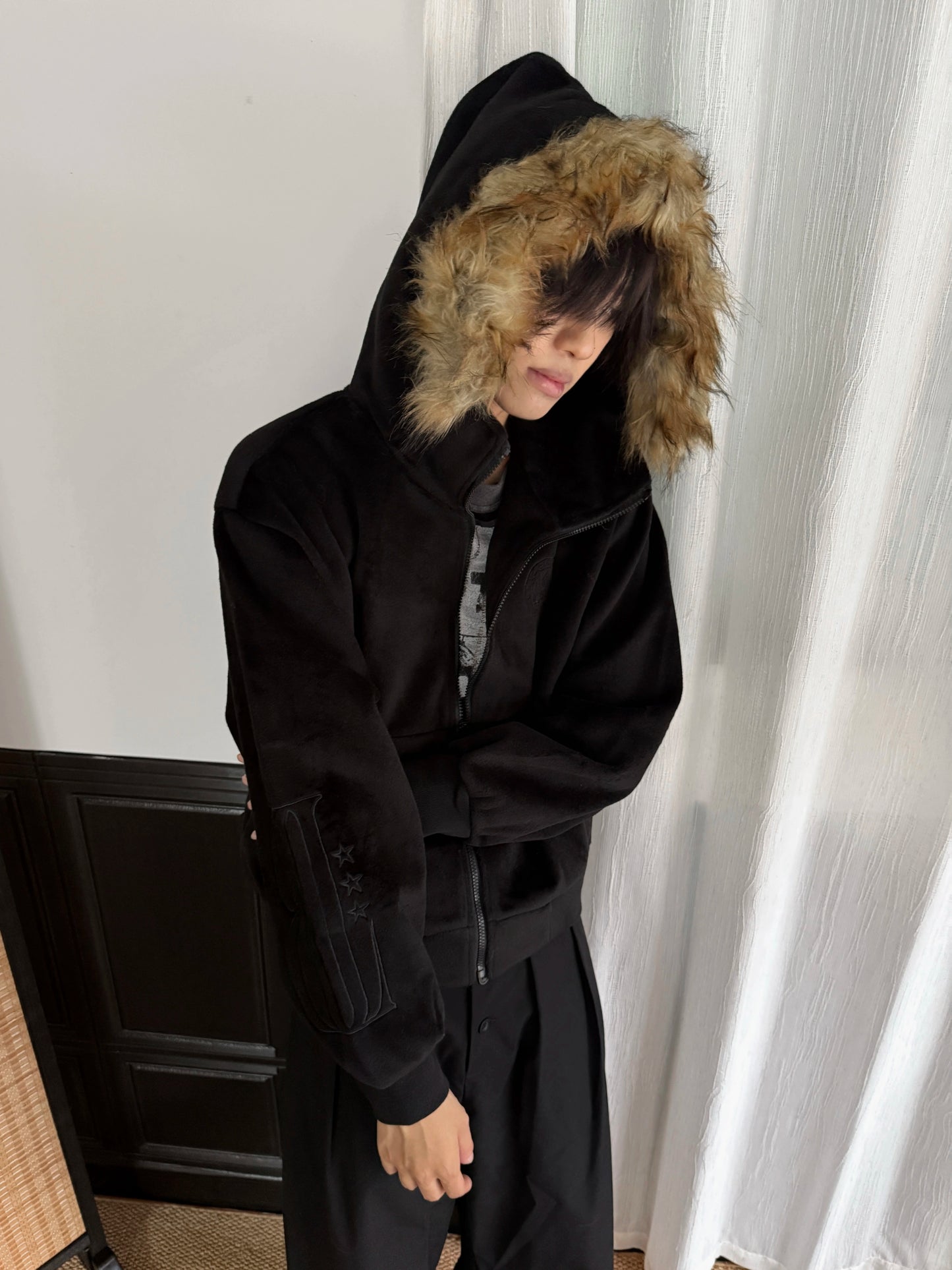 Fake Fur-Collar Zipper Hoodie WN22184