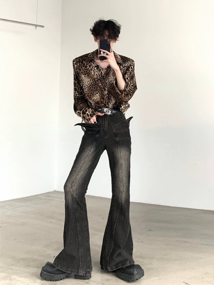 Leopard Print Shoulder Pad Long Sleeve Shirt WN9161