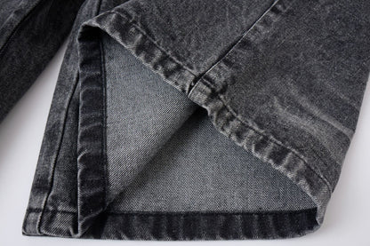 Washed Whisker Metal Buckle Denim Half Pants WN25513