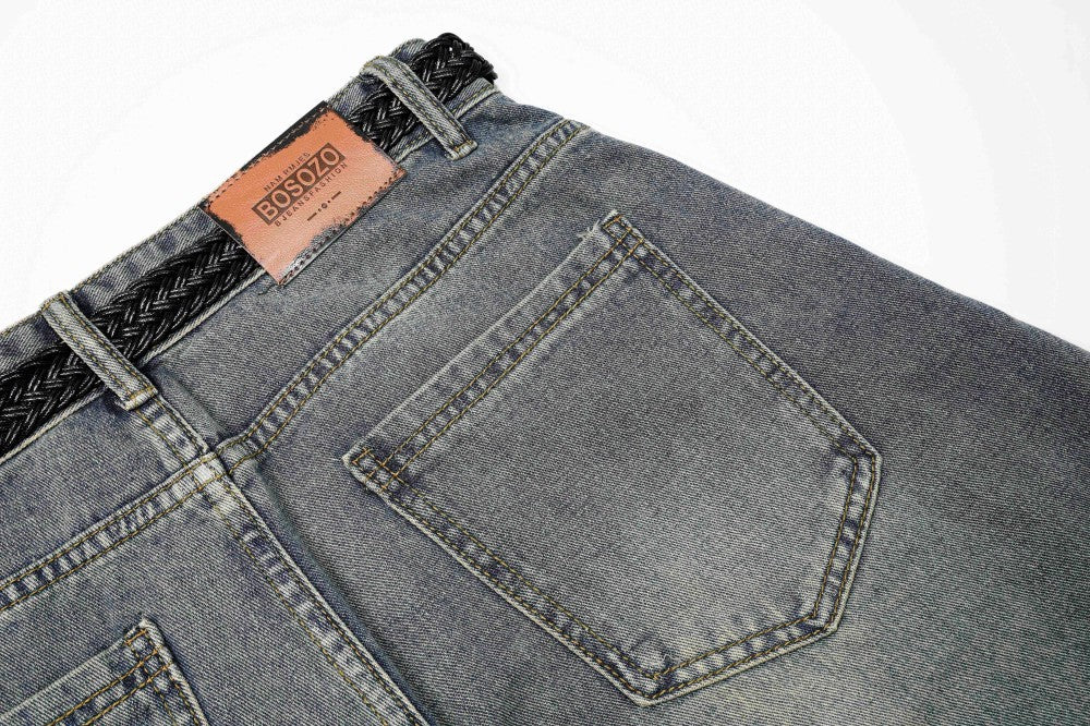 Gradient Multi-Pocket Drawstring Wide Leg Denim Jeans WN27828