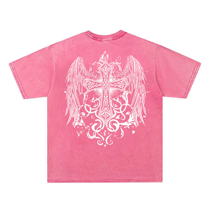 Washed Wing Cross Graphic Short Sleeve T-Shirt WN26775