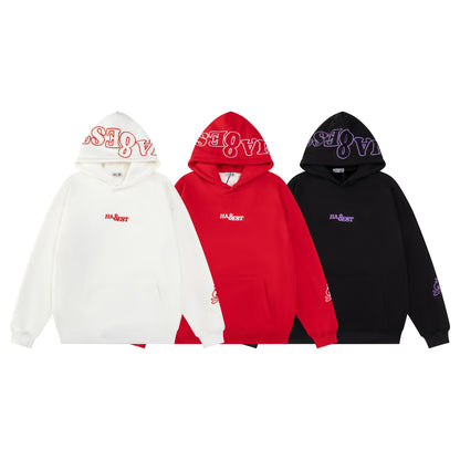 Letter Embroidery Fleece Lining Oversize Pullover Hoodie WN15036