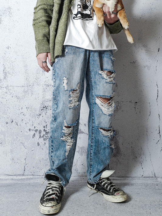 Straight Damage Denim Jeans WN15953
