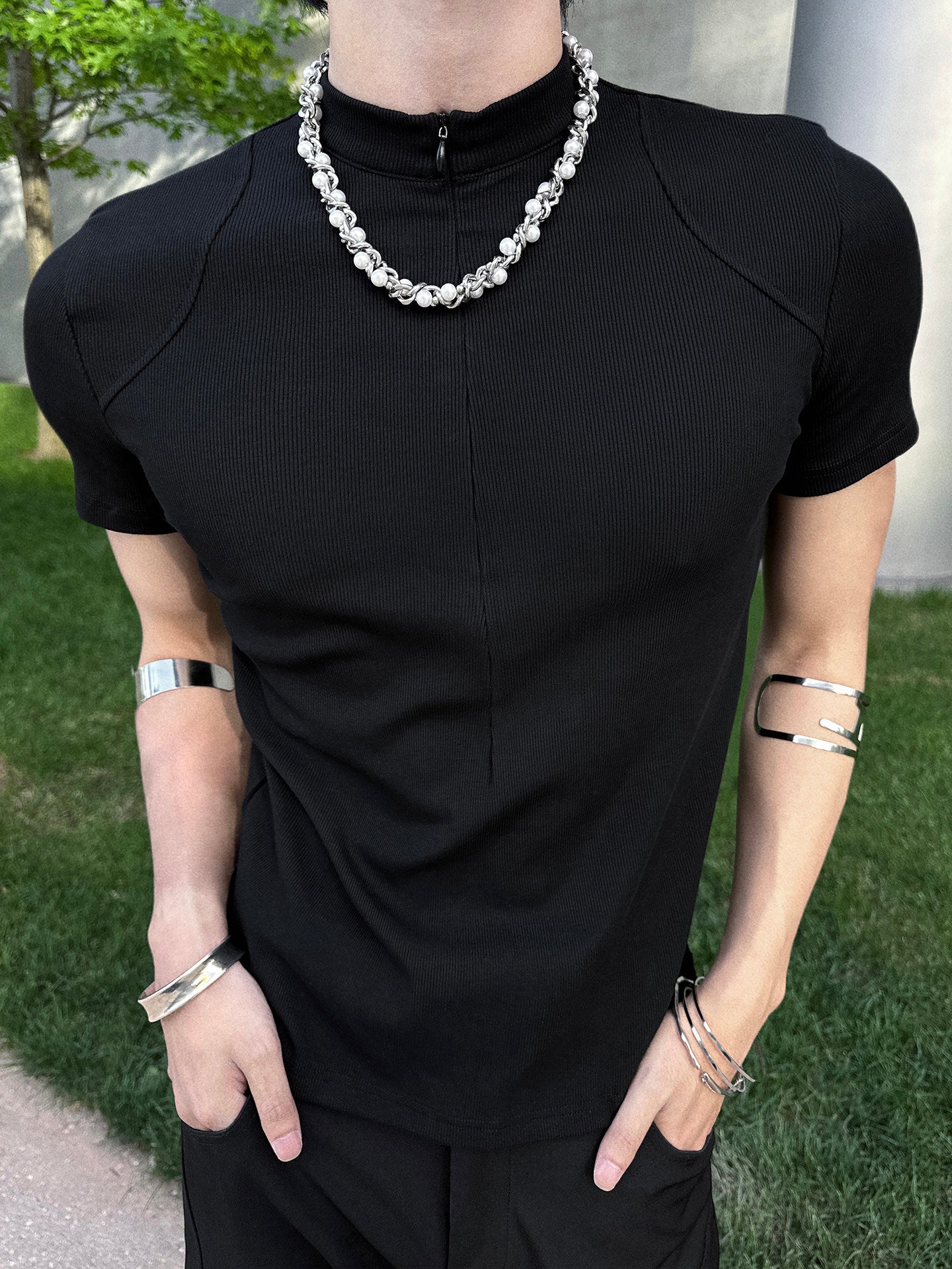 Deep V-Neck Short Sleeve T-Shirt WN25118
