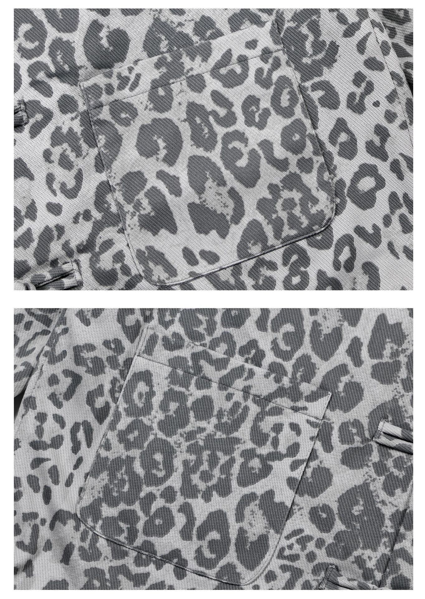 Leopard Print Frog Button Stand Neck Oversize Jacket WN26296