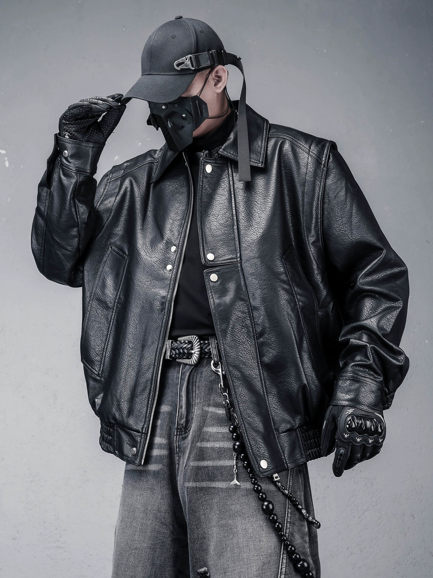 Lapel PU Leather Zipper Jacket WN22325