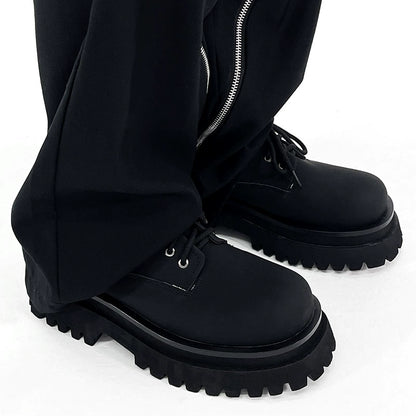 Round Toe Chunky Sole Leather Shoes WN19146