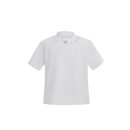 Metal Decoration Tie Dye Shoulder Pad Short Sleeve T-Shirt WN5604