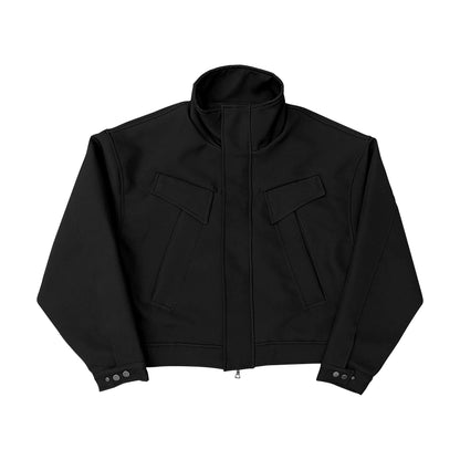 3D Cut Oversize Stand-Neck PU Leather Zipper Jacket WN17712