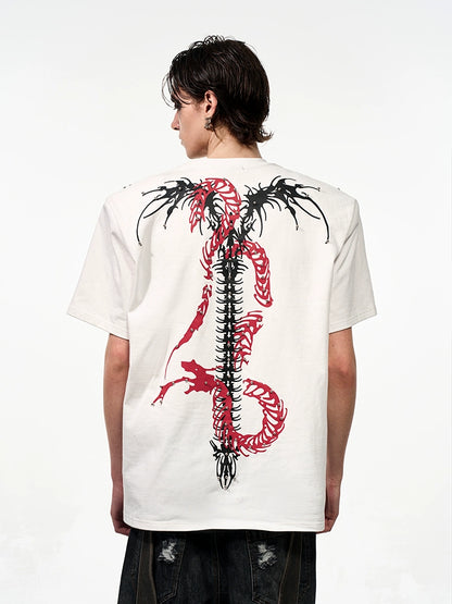 Studs Spine Snake Tie-Dye Shoulder-pad Short Sleeve T-Shirt WN16589