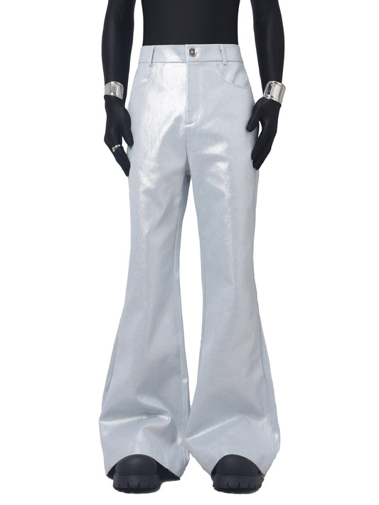 Glossy Standing-Collar Short Tailored Jacket & Wide Leg Flare Trousers Setup WN23749