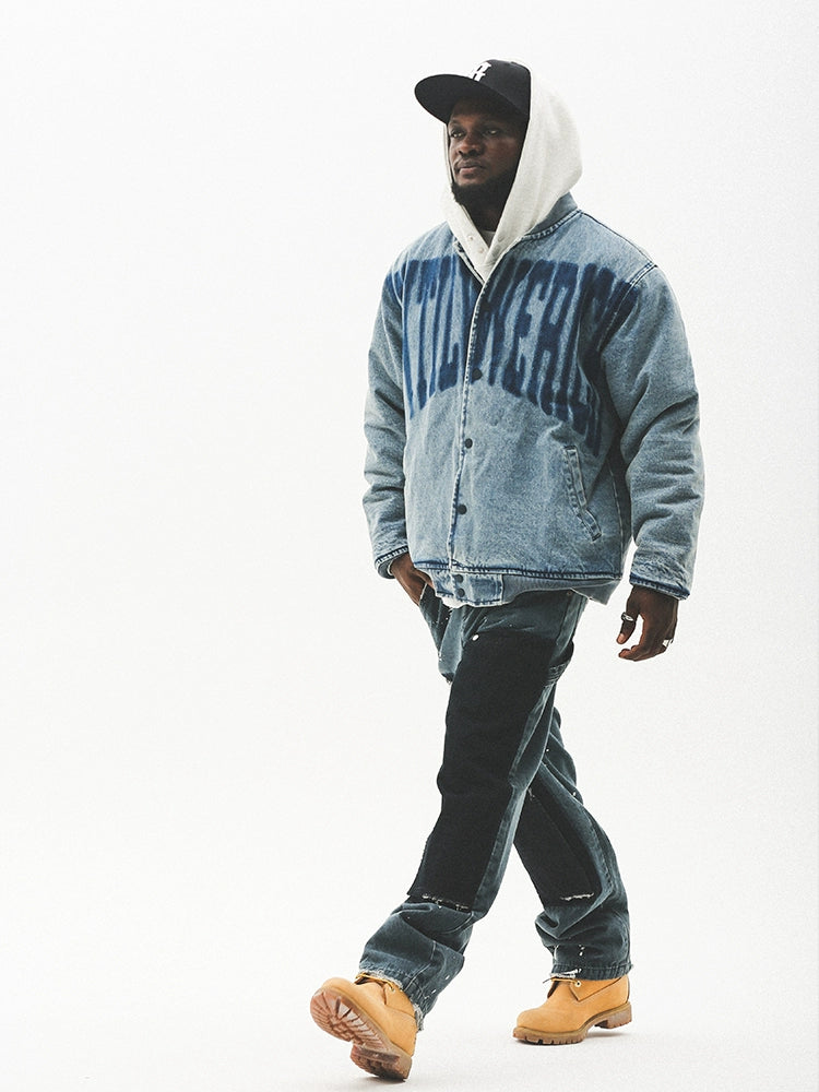 Letter Design Heavy Washed Oversize Jacket WN17739