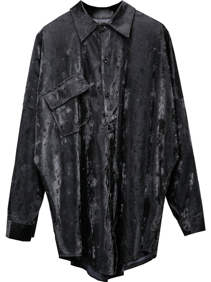 PU Leather Gloss Oversize Long Sleeve Shirt WN22327