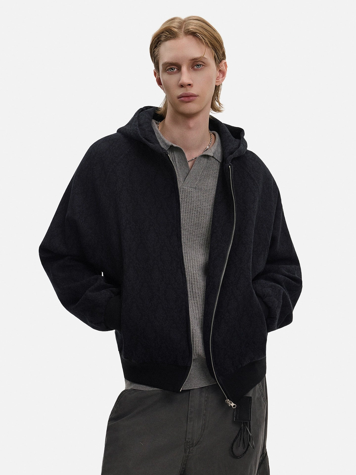 Textured Zipper Hoodie WN21434