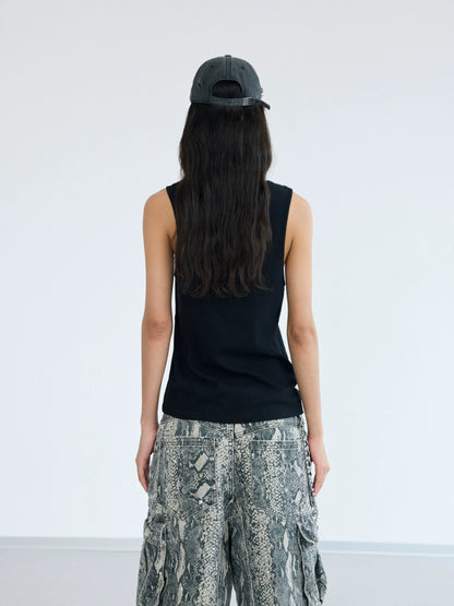 Graffiti Print Ribbed Texture Tank Top WN18248