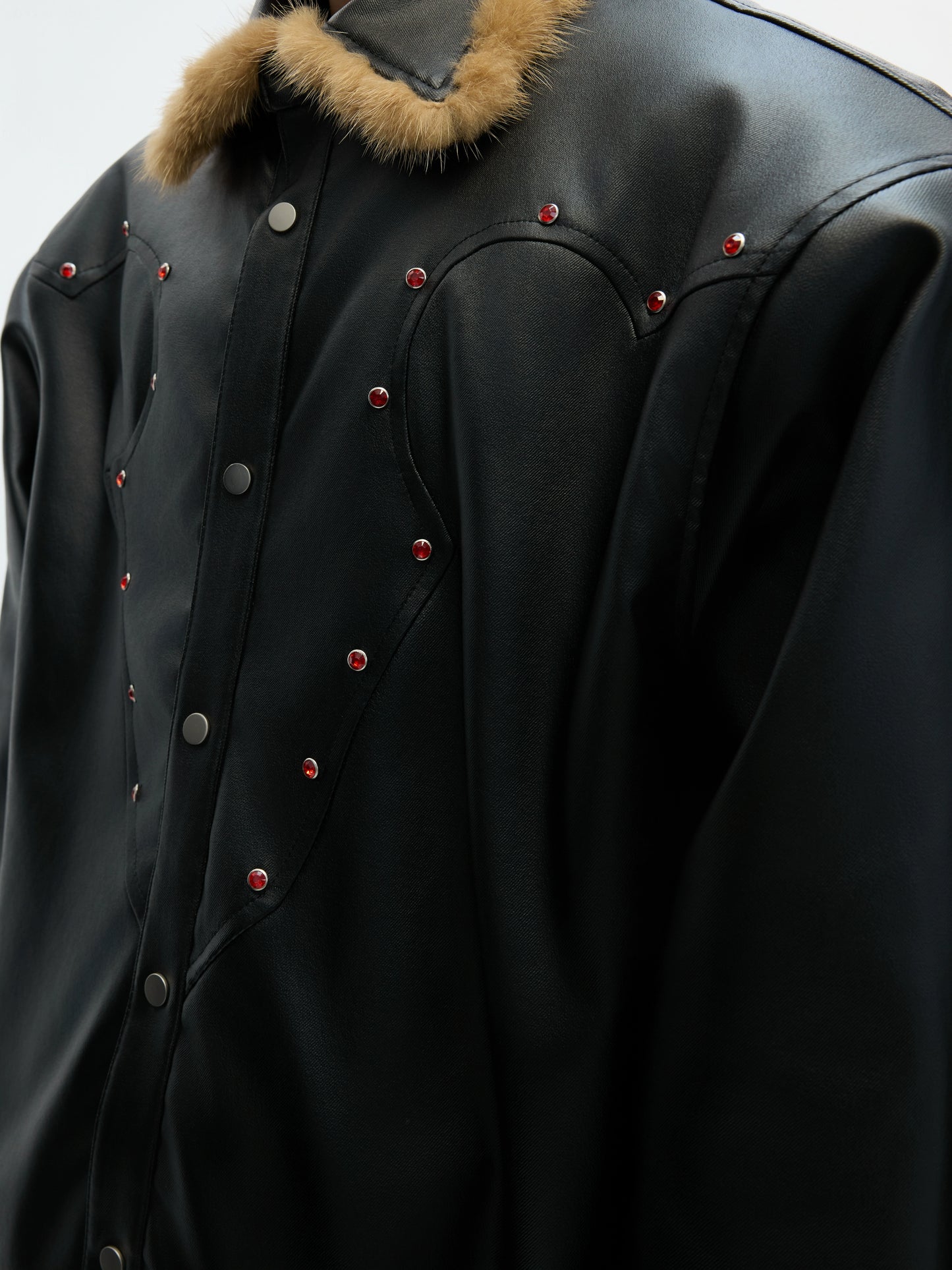 Fake Fur Collar Heavyweight PU Leather Jacket WN22616