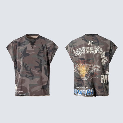 Camo Typography Graphic Sleeveless T-Shirt WN27985