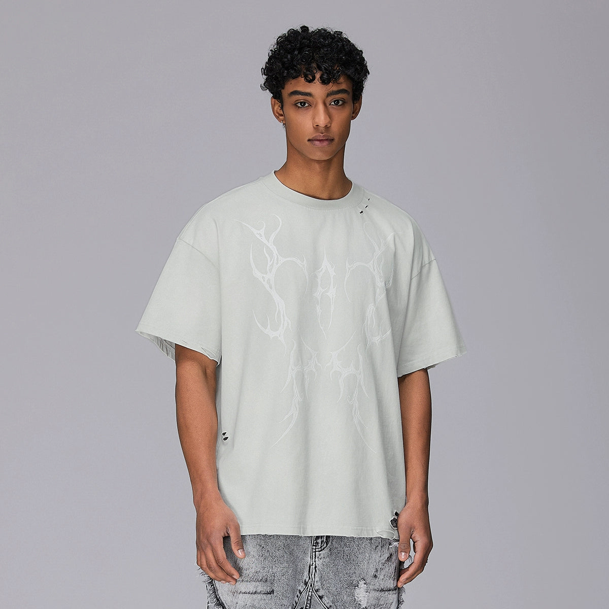 3D Paste Print Spray Wash Heavyweight Short Sleeve T-Shirt WN17958