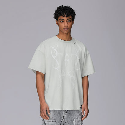 3D Paste Print Spray Wash Heavyweight Short Sleeve T-Shirt WN17958