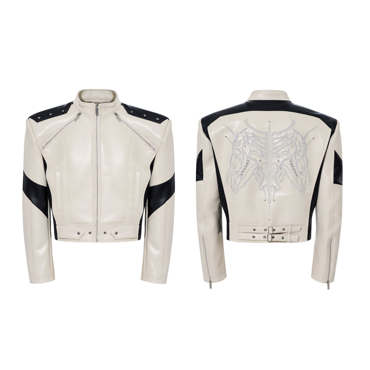 Horse Head Embroidery Stand Neck PU Leather Short Jacket WN23286