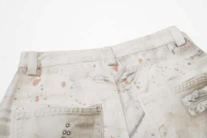 Studs Paint Wing Wide Leg Denim Jeans WN25752