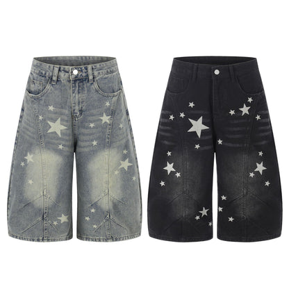 Curved Star Wide Leg Denim Short Pants WN25599