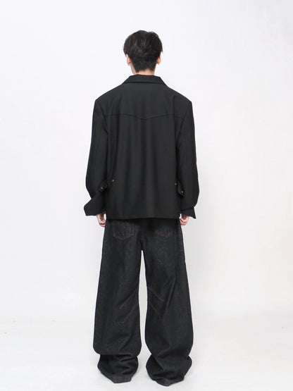 Color Black Shoulder-Pad Tailored Jacket WN21024