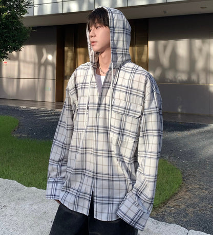 Check Hooded Long Sleeve Shirt WN25205