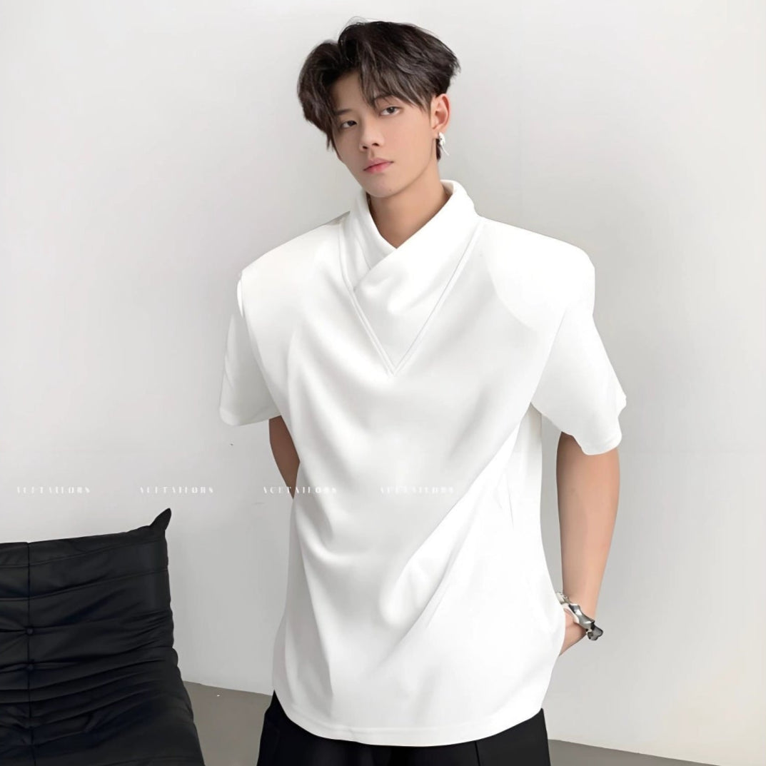 Double-Layer V-Neck Short Sleeve T-Shirt WN20078