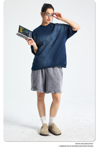 Spray Dye Raw Edge Damage Washed Short Sleeve T-Shirt WN16265