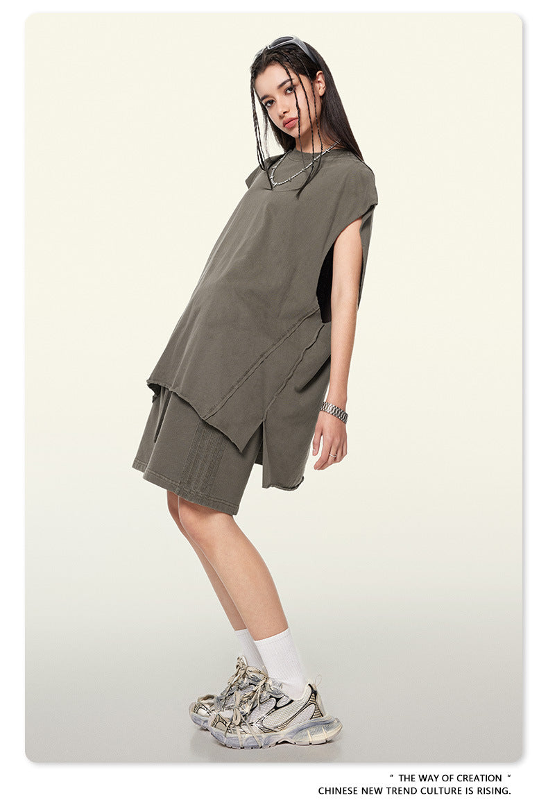 Washed Oversize Sleeveless T-Shirt WN6069