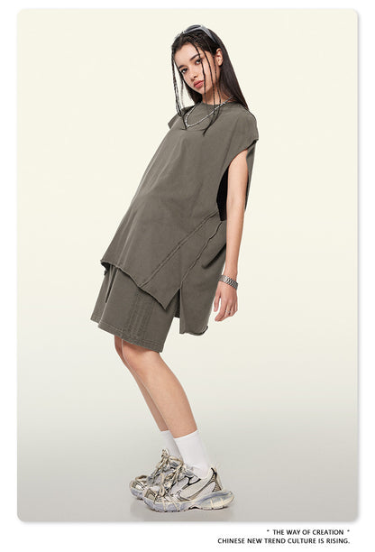 Washed Oversize Sleeveless T-Shirt WN6069