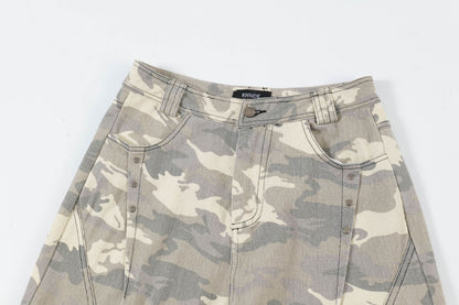 Camouflage Washed Straight Cargo Denim Jeans WN12745