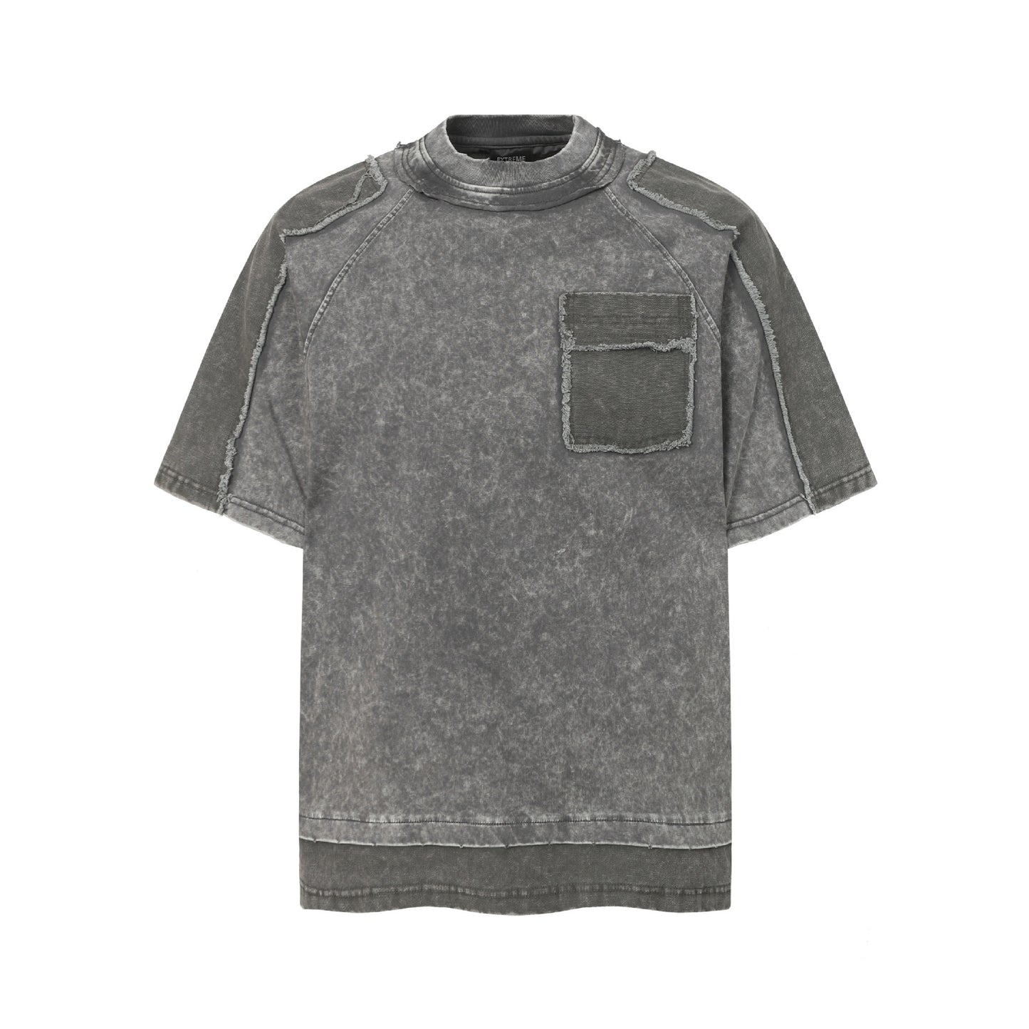 Washed Mock Neck Pocket Short Sleeve T-Shirt WN25407