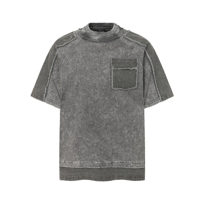 Washed Mock Neck Pocket Short Sleeve T-Shirt WN25407