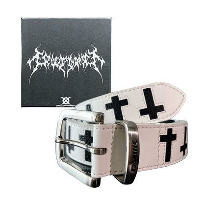 Black & White Cross Leather Elastic Belt WN17255
