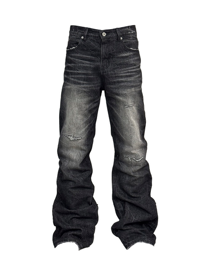 Damage Washed Wide Leg Denim Jeans WN27246