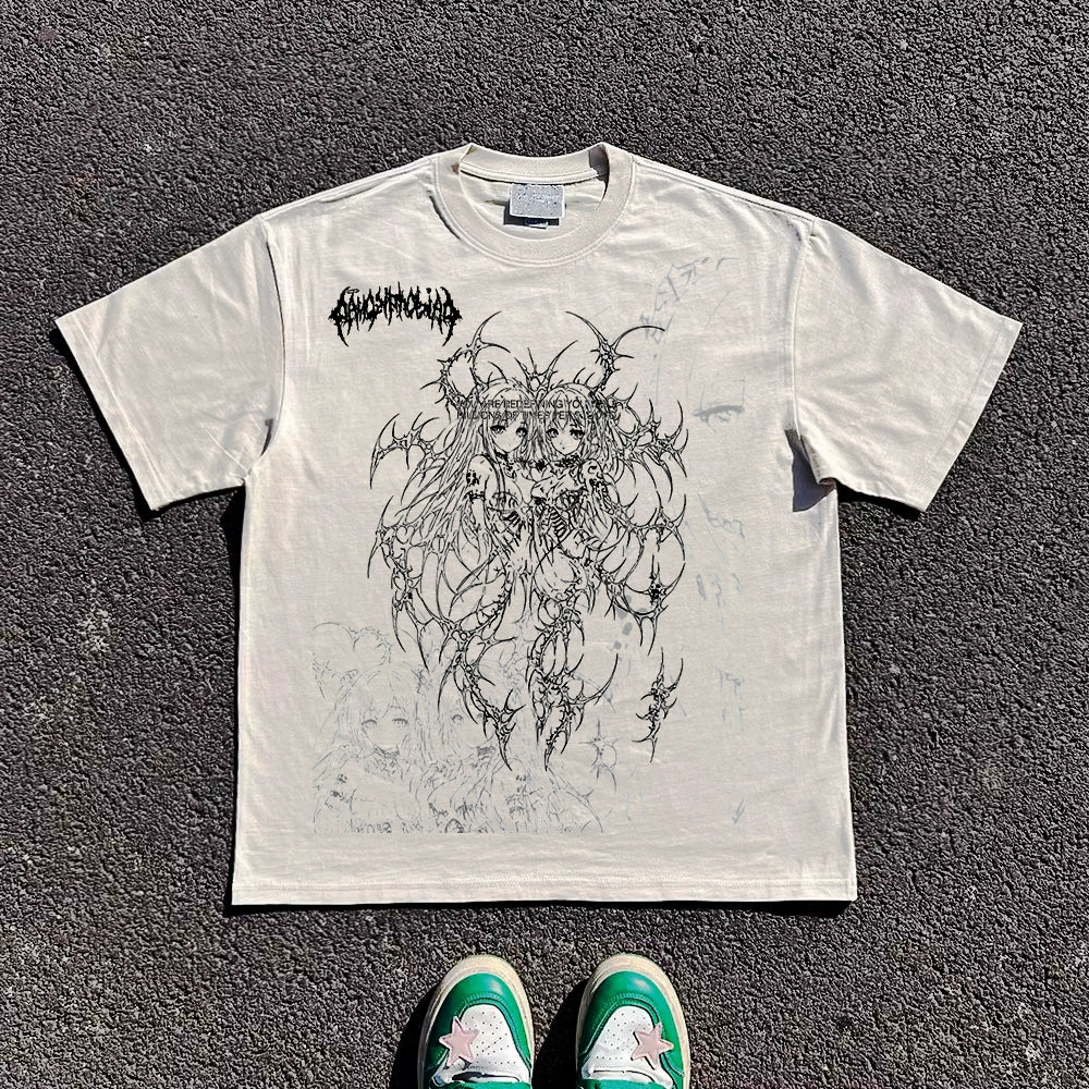 Illustration Print Oversize Short Sleeve T-Shirt WN16702