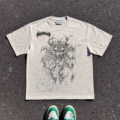 Illustration Print Oversize Short Sleeve T-Shirt WN16702