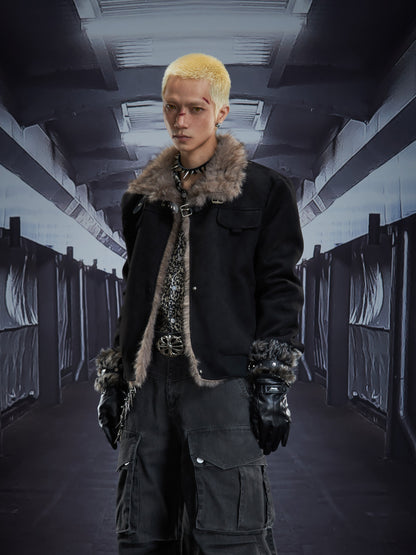 Fur Collar Metal Buckle Snap Button Oversize Puffer Jacket WN22850