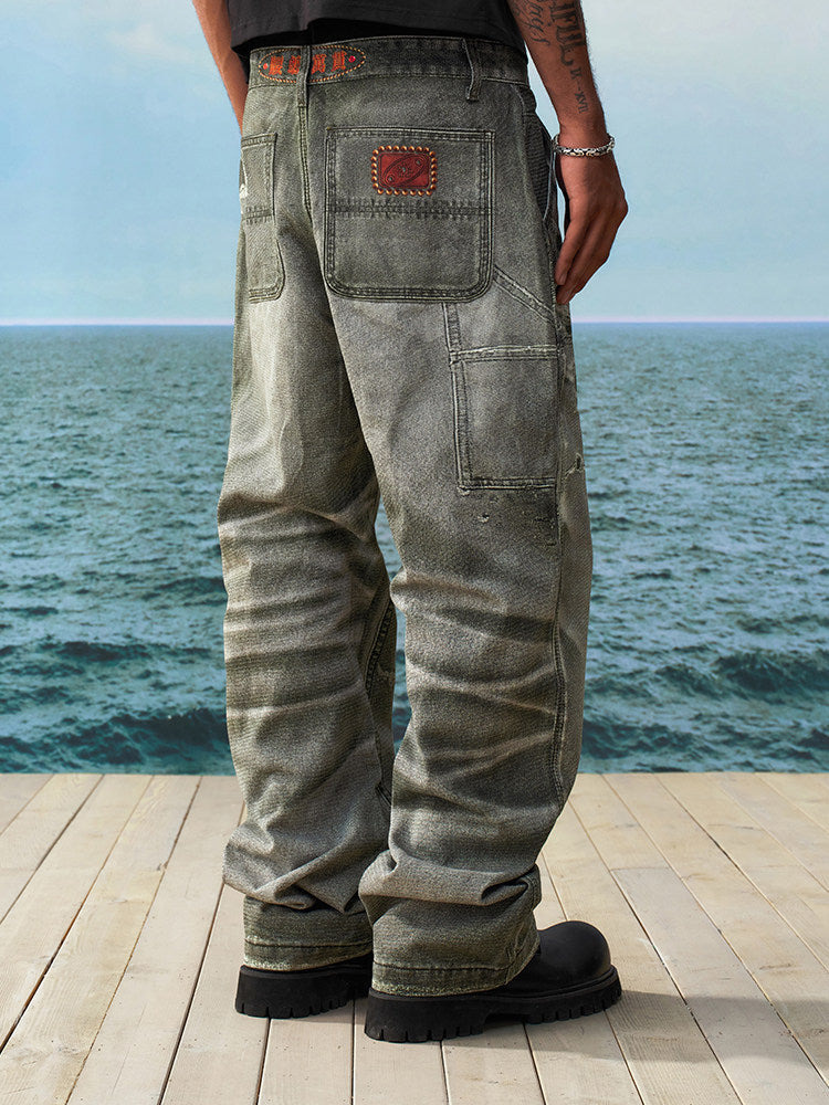 Damage Wash Straight Denim Jeans WN23221