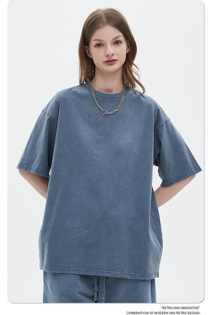 Washed Dyed Oversize Damage Short-sleeve T-shirt & Short Sweatpants Setup WN6630-K