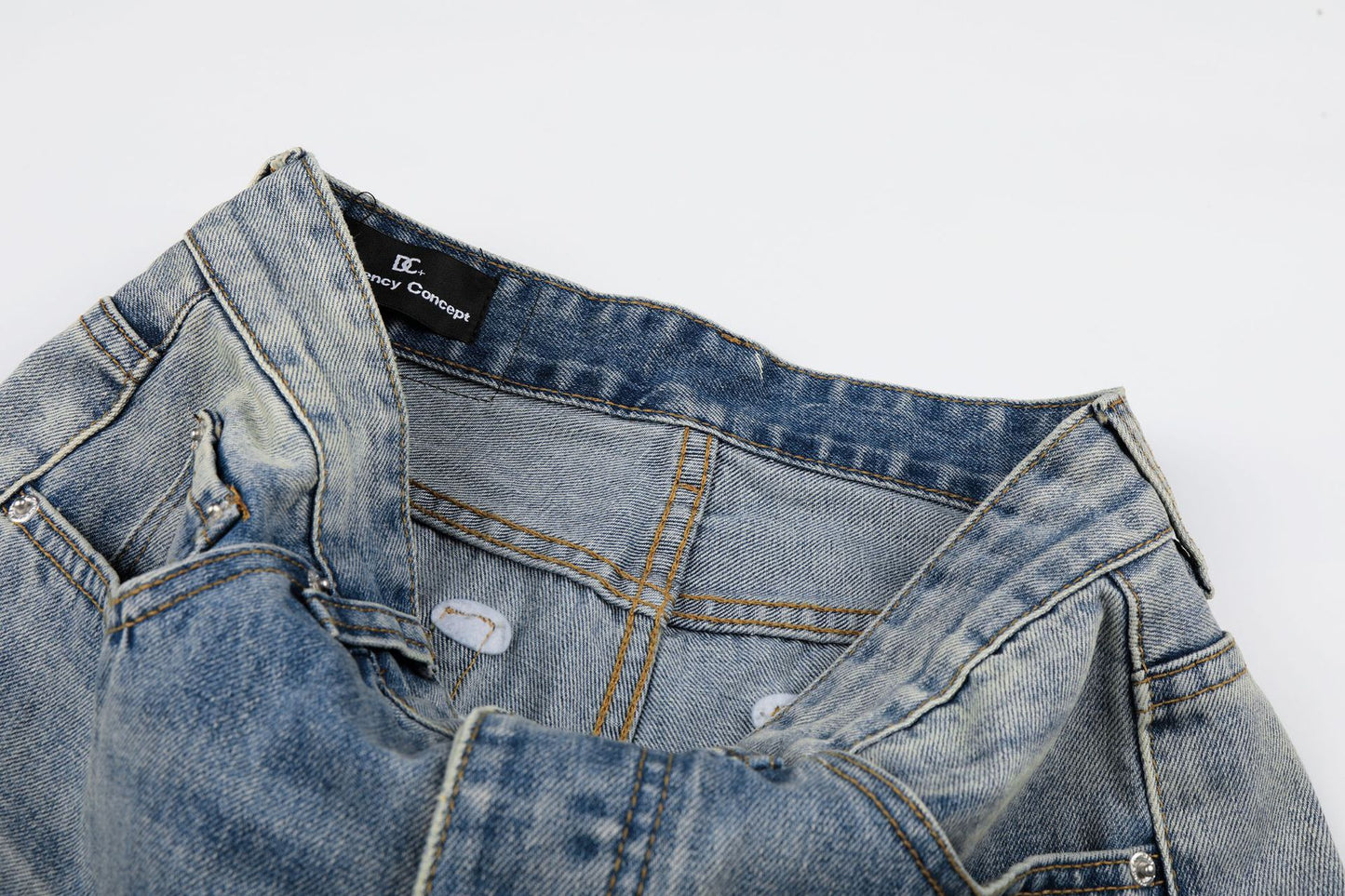 Washed Damage Whisker Wide Leg Denim Jeans WN26019