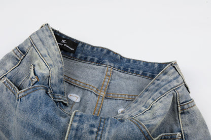 Washed Damage Whisker Wide Leg Denim Jeans WN26019