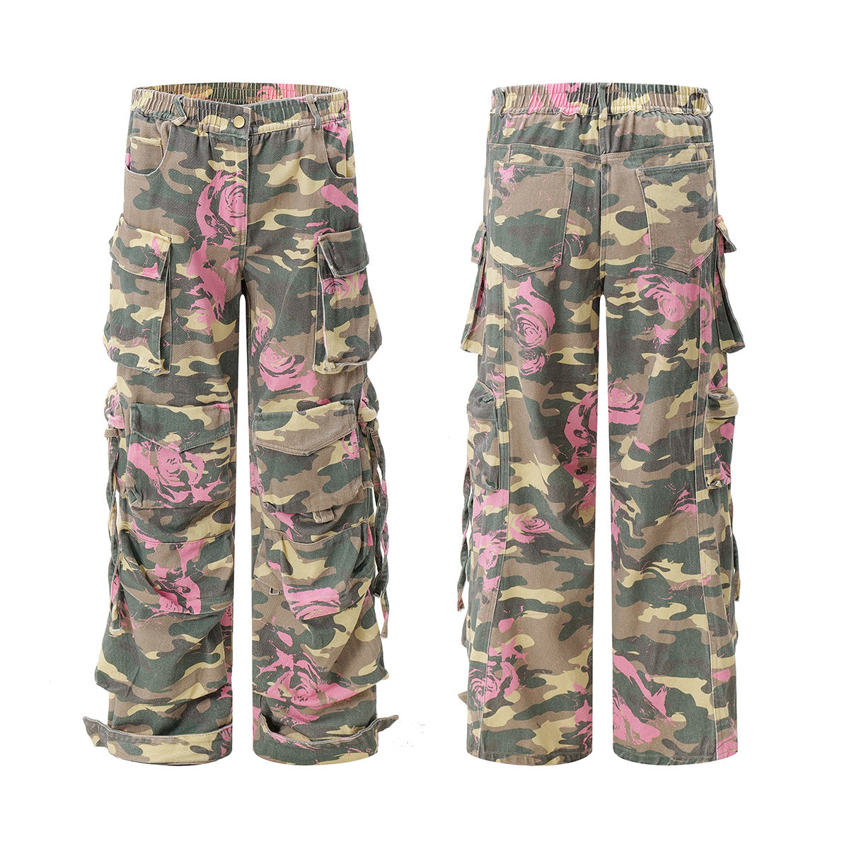 Camuflaje floral Pantalones de carga de pierna ancha WN11314