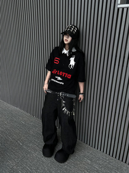 Angel Horse Embroidery Short Sleeve Polo T-Shirt WN24211