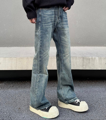 Slub Texture Washed Flare Denim Jeans WN23189